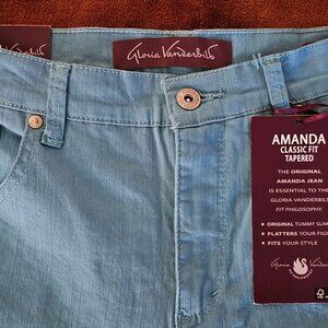 NWT Womens Gloria Vanderbilt Amanda Classic Fit Tapered Teal Blue Rhinestone Sz6